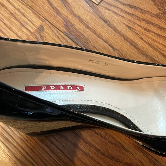 Prada Wedge Sandals in Black Patent 39 - Picture 3 of 9